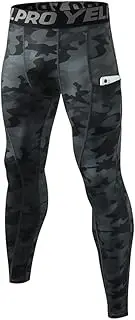 [EARGFM] Men's Compression Pants Workout Gym Leggings with Pockets Running Baselayer Tights, Camo Black, Small