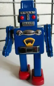 Blue Tin Smoking Spaceman Robot Wind-up NON-SMOKING VERSION