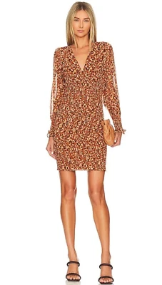 NWT Steve Madden Women's Printed Carly Smocked Dress Mocha Bisque Large