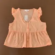 Pink Rose Womens Size Large Peach Flutter Sleeve V Neck Peplum Crop Top NWT