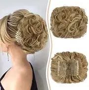Sofeiyan Combs Hair Extension Bun Hairpiece Messy Bun Hairpieces Ponytail Curly Messy Hair Bun Ponytail for Women Light Ash Brown & Bleach Blonde