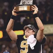 Drew Brees 2009 With NFC Championship Trophy Sports Photo