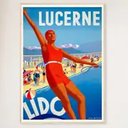 Galrie Lucerne Lido Switzerland Vintage Travel Poster Stunning Wall Art for Home & Office, Wood Frame, A4 21 x 30cm (8 x 12inch)