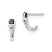 14k White Gold Polished Real Diamond and Black Real Diamond Post Earrings