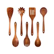 7Pcs Teak Wooden Utensils Cooking Non-Stick Spatula Set Comfortable Grip
