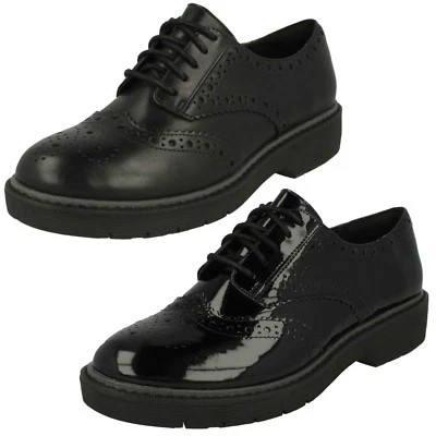 Ladies Clarks Alexa Darcy Black Chunky Lace Up Brogue Style Shoes
