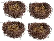 TOBBOMEY 4pcs Artificial Birds Nest Simulation Rattan Decor Lightweight Durable Decorative Fake Bird Nest Ornaments for Home Garden Photography Props