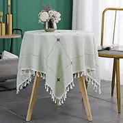 Embroidery Lattice Small Square Tablecloth with Tassel Heavy Duty Rustic Fabric Cloth Wrinkle Resistant End Side Table Cove for Kitchen Dining Room Tabletop Decoration 36 x 36 Inches
