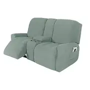 Stretch Recliner Covers Burgundy Loveseat with Middle Console Slipcover Recliner Loveseat Sofa Cover with Side Pocket(3 Armrest Cover,3 Backrest,2 Seat Cover)