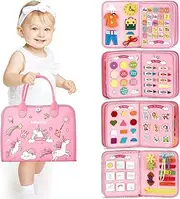 Busy Board for Toddlers Boys Girls Montessori Toys for 2 Year Old - 7 in 1 Preschool Learning Activities Toddler Travel Toys for Ages 2-4 with Life Skill, Alphabet, Number, Shape, Color (Art Deco)