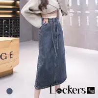 在飛比找ETMall東森購物網優惠-【Lockers 木櫃】春季綁帶開叉牛仔長裙 L112032