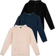 [Real Essentials] 3 Pack: Women's Tech Fleece Long-Sleeve Pullover Hoodie Sweatshirt Kangaroo Pocket - Active Lounge (Available In Plus)