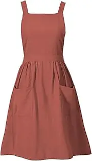 Pinknoke Cotton Linen Pinafore Apron Dress for Women with Pockets Cute Art Chef Aprons for Kitchen Baking Gardening Painting