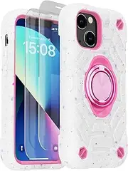 KCJ Compatible with iPhone 13 Case & iPhone 14 Case with [2 x Screen Protectors] [Military Grade Drop Protection] Shockproof Protective Phone Case 6.1 inch (Bingo Color)