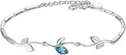 [Generic] Fashion Silver Sterling Cuff Bangle Chain Bracelets,Ladies 925 Sterling Silver Bracelet with Mosaic Crystal Leaves BraceletSterling Silver Jewellery Gifts