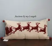 NWT Pottery Barn SLEIGH BELL Crewel Embroidered Lumbar Pillow IVORY christmas