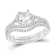 14k White Gold Round Diamond 1 Ct Rd Center Halo Bridal Semi-Mount Set 3/8 Ctw