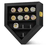 Championship Ring Display Case 12 Ring Posts, Sports Ring Wooden Shadow Box w...