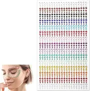 900PCS Face Gem Stickers, 15 Colors Rhinestones Self-Adhesive Jewel for Crafts Gems, Assorted Shapes & Color Bling Craft Glitter Stickers for DIY Body, Hair,Nails, Makeup, Festival
