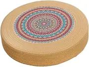 Meditation Cushion Woven Seat Cushion, Flat, Breathable, Round Floor Pillow Pouf for Office Yoga Room Bedroom Home Decor, 50cm Colorful
