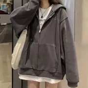 Plain Zip Hoodie Dark Gray - L