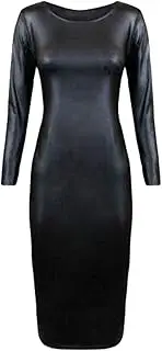 [FAIRY TRENDZ LTD] Women's Ladies Plus Size Celeb Style Wet Look Leather Long Sleeve Midi Dress 8-26