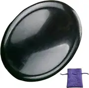 Obilea Gems - Black Obsidian Oval Thumb Worry Stone - Healing Crystals for Anxiety & Worry Relief, Calming, Meditation, Reiki with Gemstone Info Card & Premium Bag - Reiki Enhanced