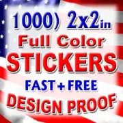 1000 2x2 Custom Print Full Color Outdoor Vinyl Car Bumper Sticker Decal Die Cut