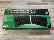 28pcs 1/2" Drive Deep & Shallow Impact Socket Set Metric & SAE