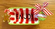 MUDPIE Mini-Loaf Pan, Ceramic, Christmas Gingerbread Man And Candy Cane ENJOY