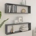 Set Of 2 Wall Cube Shelves High Gloss Grey Stylish Floating Decor Storage Rack