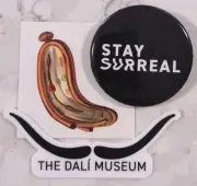 Salvador Dali Museum Stay Surreal Button, Melting Clock & Mustache Stickers