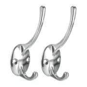 Dual Prong Coat Hooks Wall Mounted Towel Silver Hook 87mm x 29mm x 42mm 2pcs