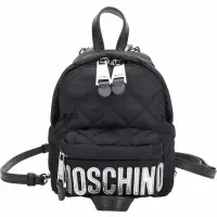 在飛比找Yahoo奇摩購物中心優惠-MOSCHINO 字母標誌菱格紋多用法迷你後背包(黑色)