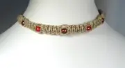 Handmade Flat Hemp Choker Necklace with Red Glass Beads