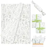 FYSUIMU 60 Sheets Sage Green Floral Tissue Paper Wildflower Gift Wrapping Paper Botanical DIY Art Crafts Tissue for Spring Wedding Birthday Baby Shower, 13.8 x 19.7 Inch