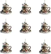 9Packs Coffee Christmas Ornament, Coffee Ornaments for Christmas Tree, Hot Chocolate Tea Cup Ornaments, Funny Acrylic Gingerbread Man Christmas Tree Decor Hanging Ornament