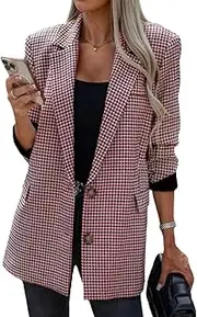 [ebossy] Women's Casual Oversized Blazer Suit Notch Lapel Button Plaid Work Office Jacket Wool Pea Coat