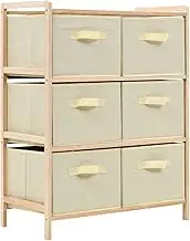 6 Drawer Storage Tower, Fabric Chest Cabinet, Cedar wood Top Removable Fabric Bins for Bedroom/Living Room/Entryway/Closets