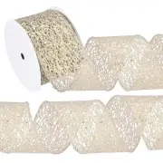2.5"x 10Yards Sparkling Glitters Yarn Ribbon Polyester Mesh Ribbon(Champagne)
