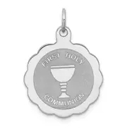 Sterling Silver Rhodium-Plated First Holy Communion Disc Charm