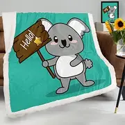 SEEKJOYS Koala Hello Pattern Throw Blanket for Bed Couch,Sofa Super Soft Warm Comfy Blanket Funny Koala 60 x 50 inches Throw Blanket for Women Teen Girls Gift