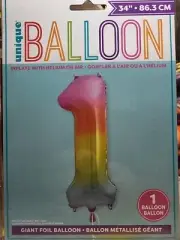Rainbow Colored 34" Inch Number "1" Foil Balloon Birthday Party Air or Helium