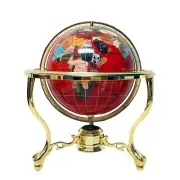 14" Red Ocean 3- leg Zinc Alloy Gold table stand Gem Gemstone World MAP globe