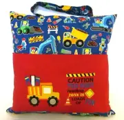 Embroidered Boy's Child's Reading Pillow Cushion With Pocket Construction Lego