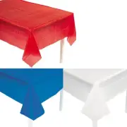 Fun Express Rectangle Disposable Plastic Tablecloth Assortment Red, Blue & White