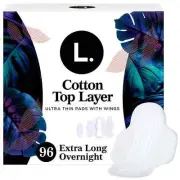 L. Ultra Thin Organic Cotton Overnight Pads with Wings, 96 ct.