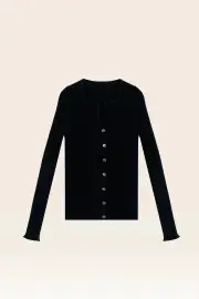 Claudia Cardigan – 100% Merino Super Fine Open V Boat-Neck Cardigan, Black / S