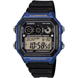 【CASIO 卡西歐】復古撞色亮眼時尚腕錶 黑x藍(AE-1300WH-2A)