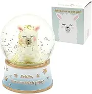 Snow Globe with Llama Motif Schön, DASS ES Dich gibt, Size Approx. 9 x Diameter 6.5 cm Polyresin Light Blue White Gold
